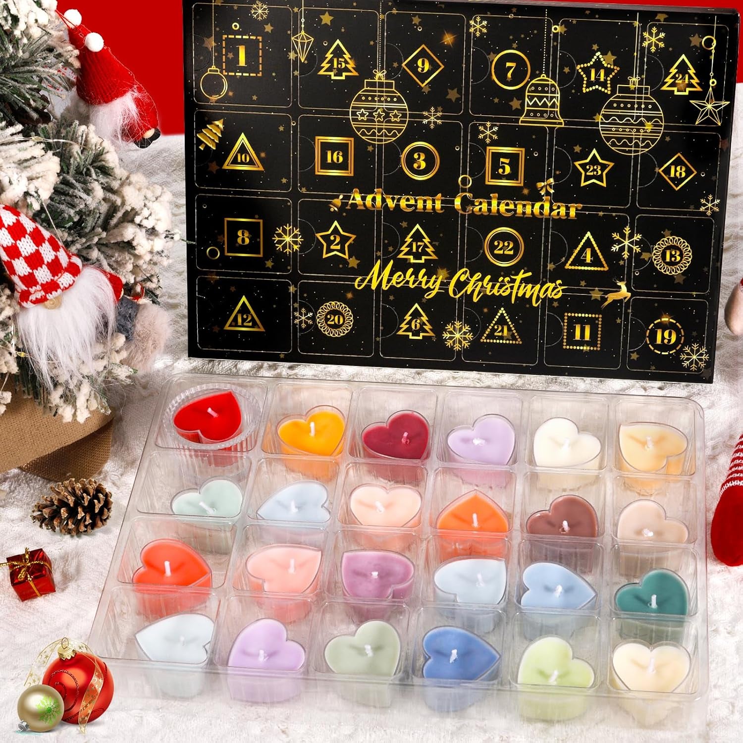 JEDWKFA Adventskalender Duftkerzen, Kerzen Adventskalender 2025, Mit 24 Verschiedenen Teelicht-Duftkerzen, Weihnachtskalender, Advent Calendar, Duftteelichter Weihnachten Geschenkset