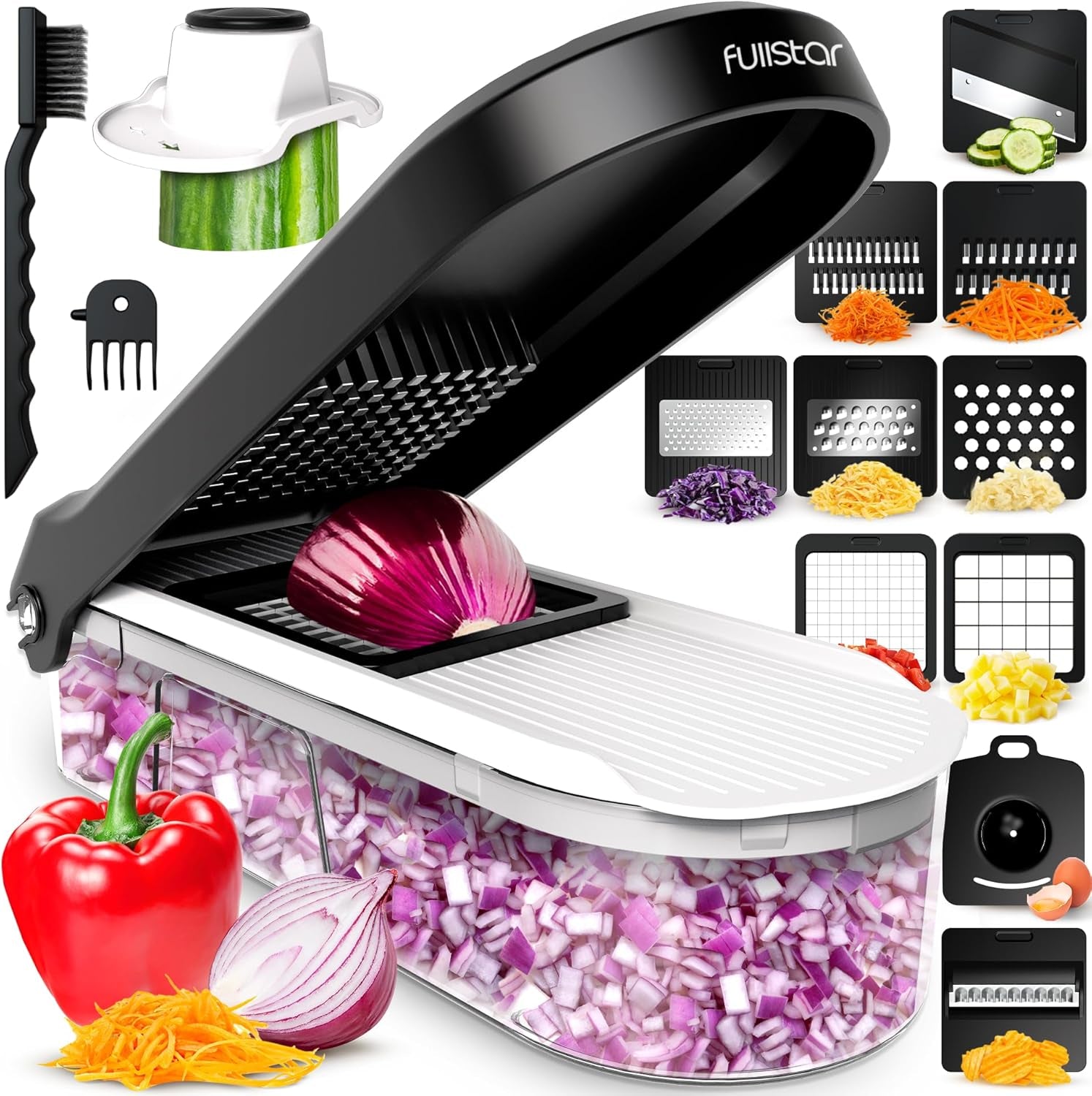 Gemüseschneider Mandoline Gemüsehobel  (6-In-1 Kompakt Schwarz), Nicer Dicer