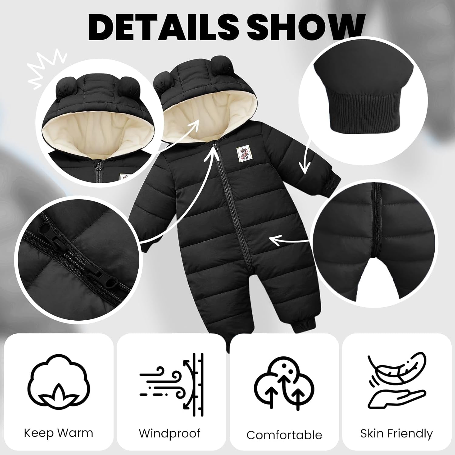 Baby Winter Overall mit Kapuze – warmer Schnee-Strampler für Jungen & Mädchen (3–6 Monate)