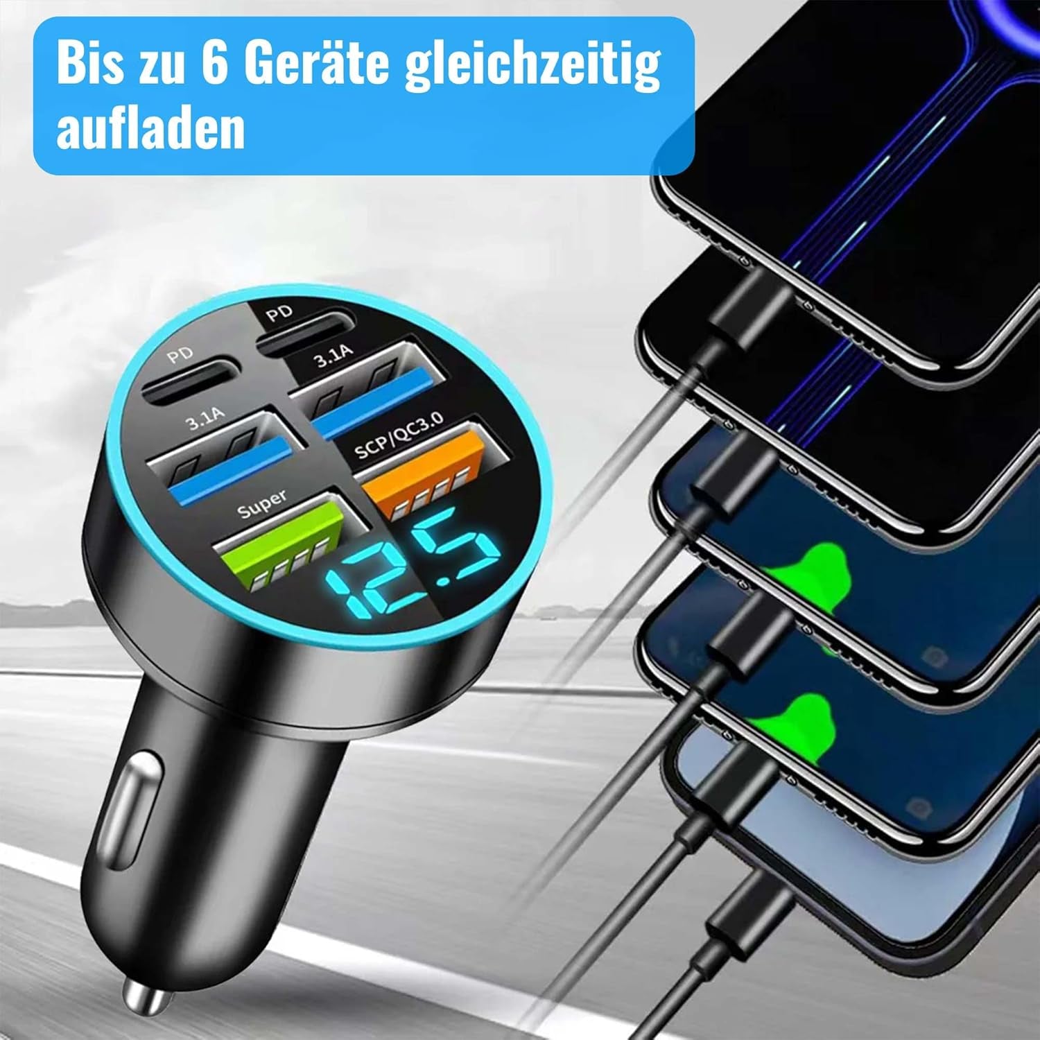 100W Auto Ladegerät – USB-C/USB, PD & QC3.0, Für iPhone & Samsung
