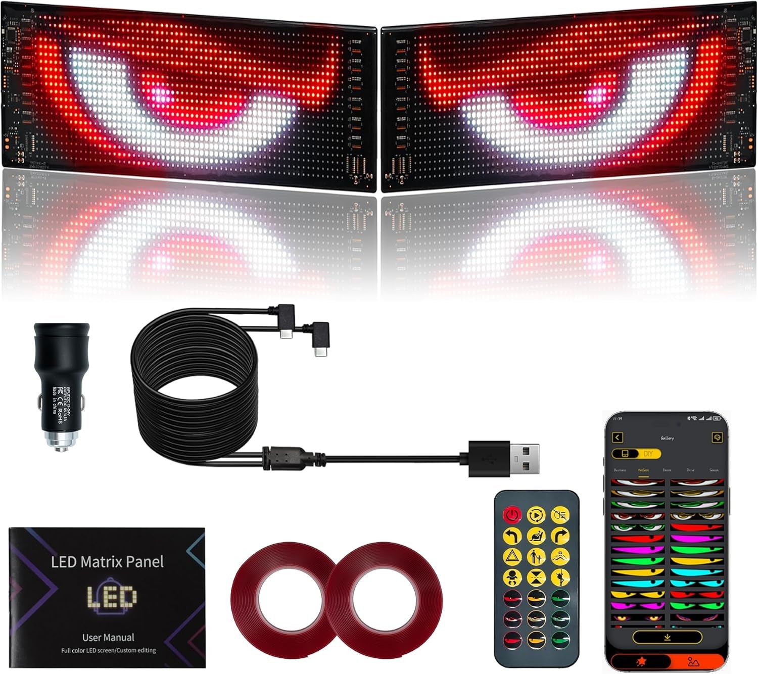 Devil Eyes LED Laufschrift – Programmierbar, Flexibel, 2er Set, 12×59,5 cm