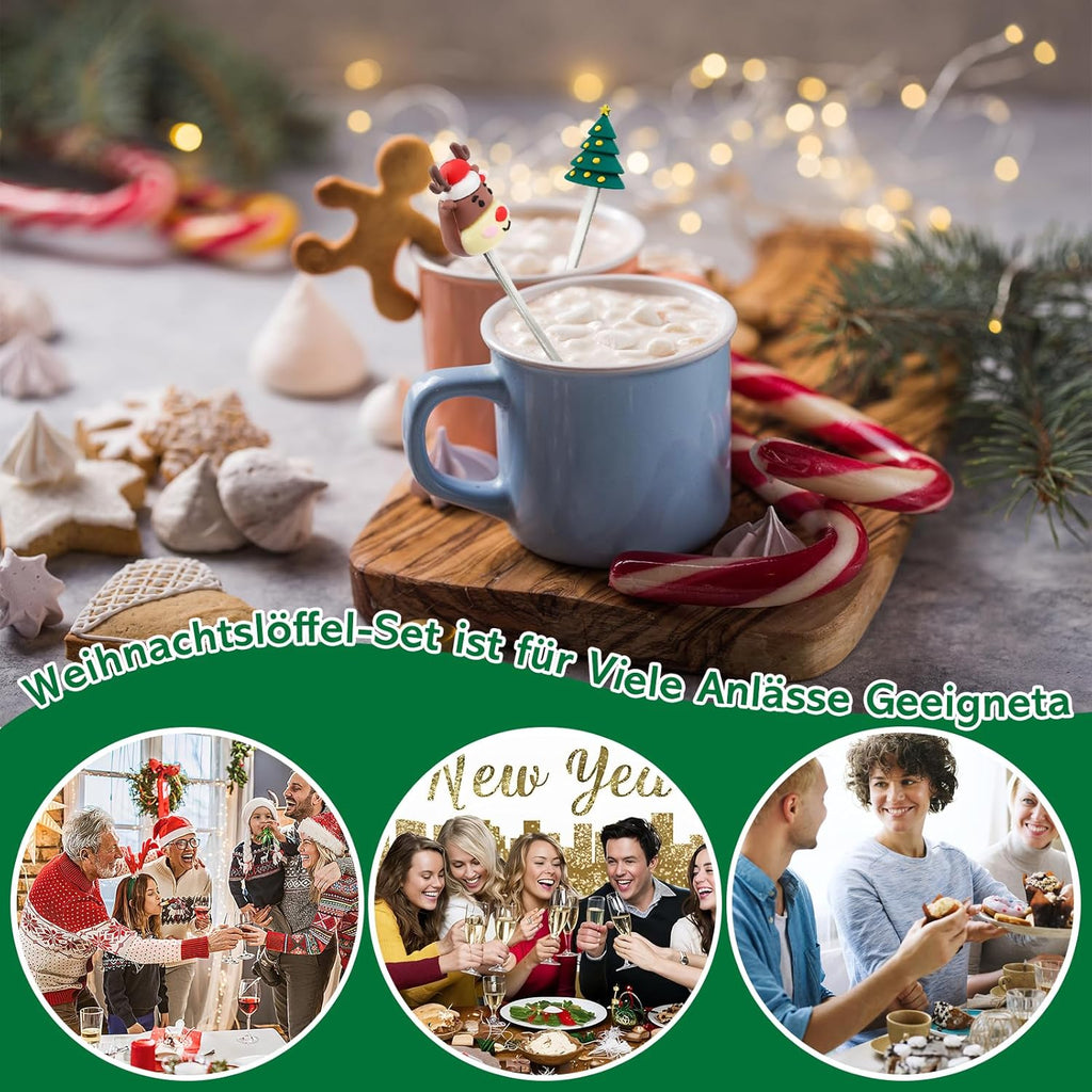 Weihnachtslöffel Set, 6 Stück Weihnachten Teelöffel, Kaffeelöffel Edelstahl, Christmas Spoons, Kaffee Weihnachten Löffel, Weihnachts Espressolöffel, Dessertlöffel Für Party Tischdekorationen