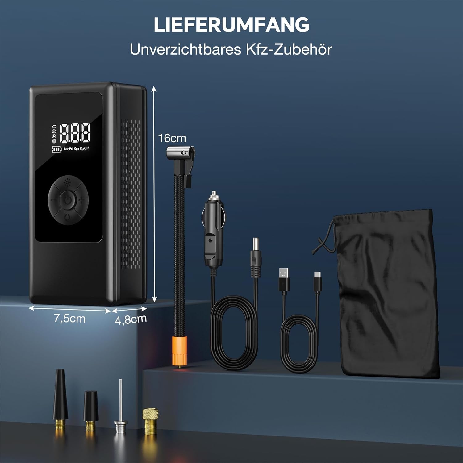 Elektrische Akku Fahrradpumpe – 150 PSI, Auto/Motorrad/Ball-Pumpe