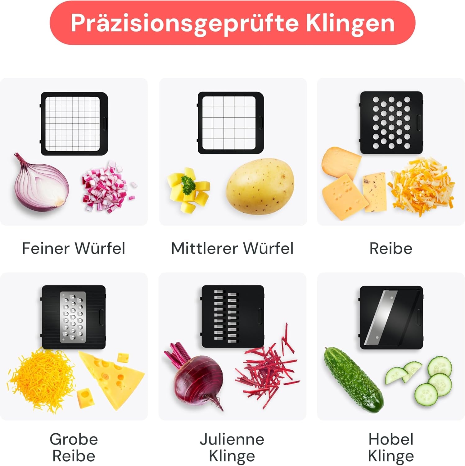 Gemüseschneider Mandoline Gemüsehobel  (6-In-1 Kompakt Schwarz), Nicer Dicer