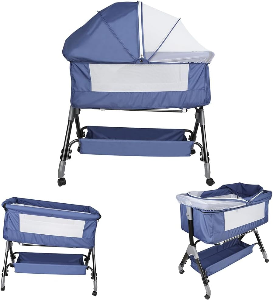 Kedia Babywiege mit Moskitonetz – höhenverstellbares Babybett & Reisebett mit Rollen (90×60×90–115cm)