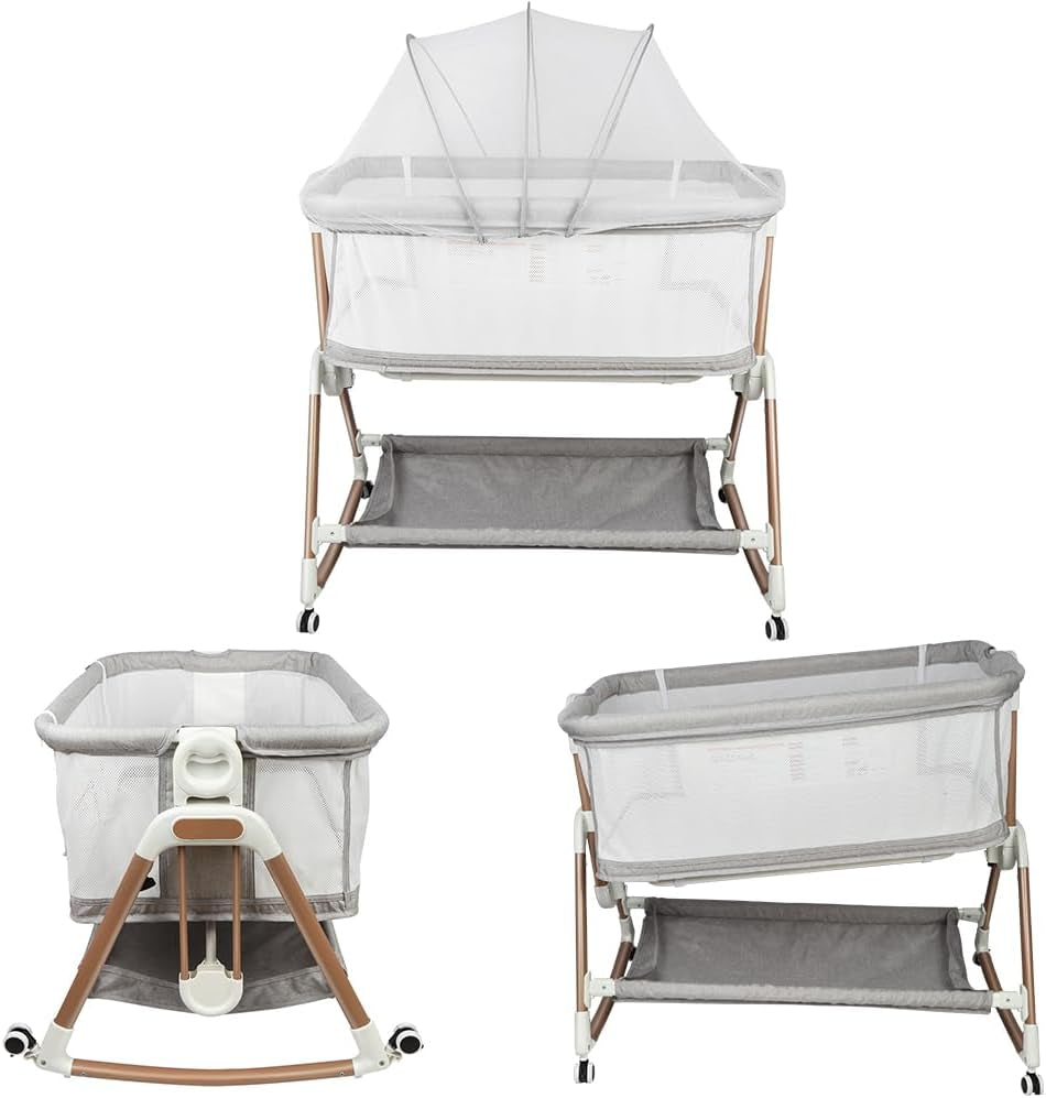 Kedia Babywiege mit Moskitonetz – höhenverstellbares Babybett & Reisebett mit Rollen (90×60×90–115cm)