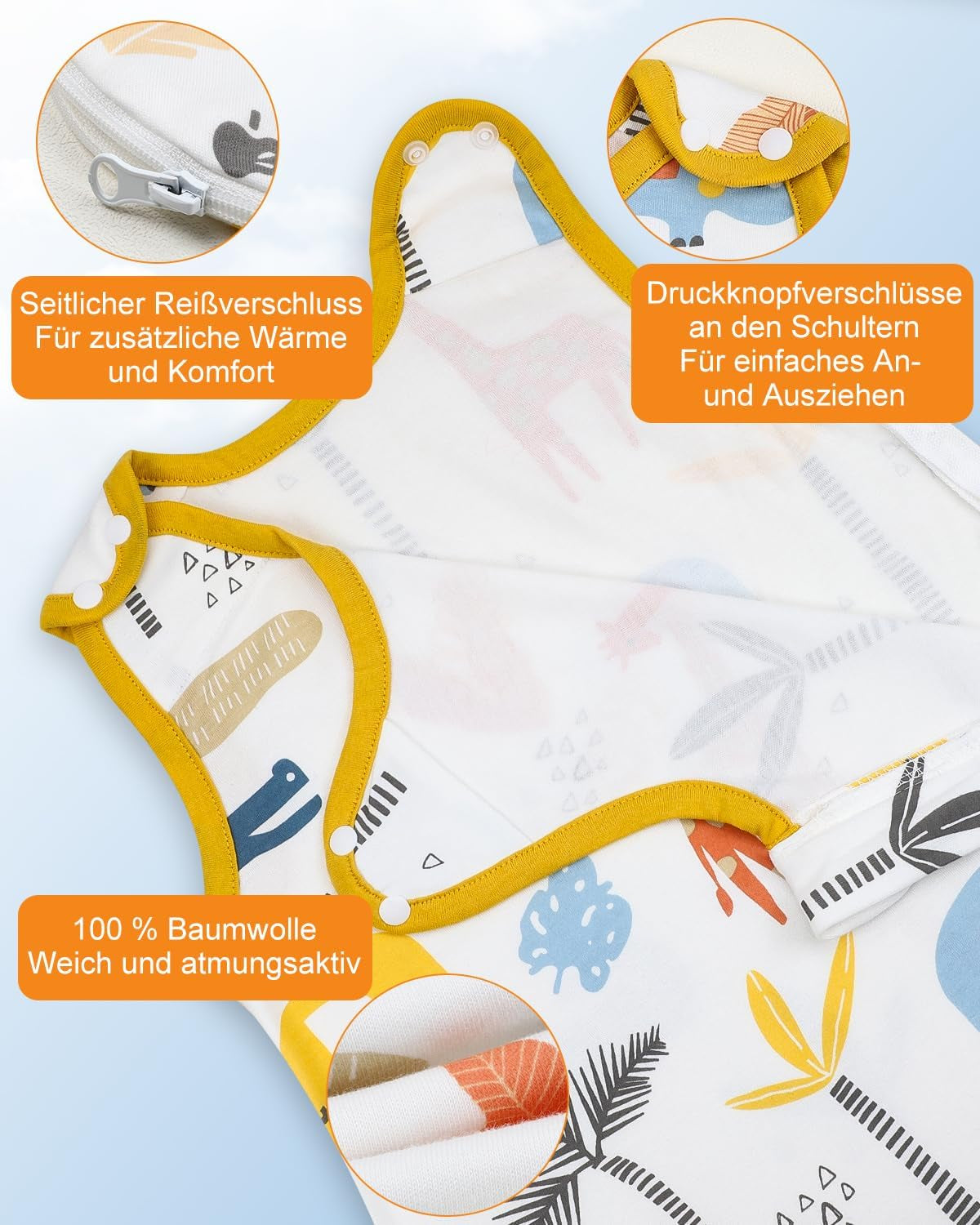 Baby Schlafsack 0.5 TOG aus 100% Baumwolle – Ganzjahres Babyschlafsack für Neugeborene & Kinder (XL/90cm)