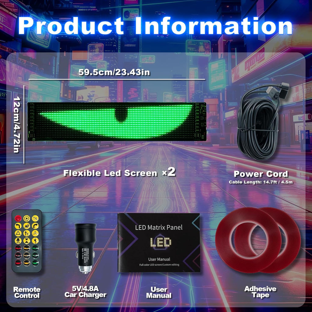 Devil Eyes LED Laufschrift – Programmierbar, Flexibel, 2er Set, 12×59,5 cm