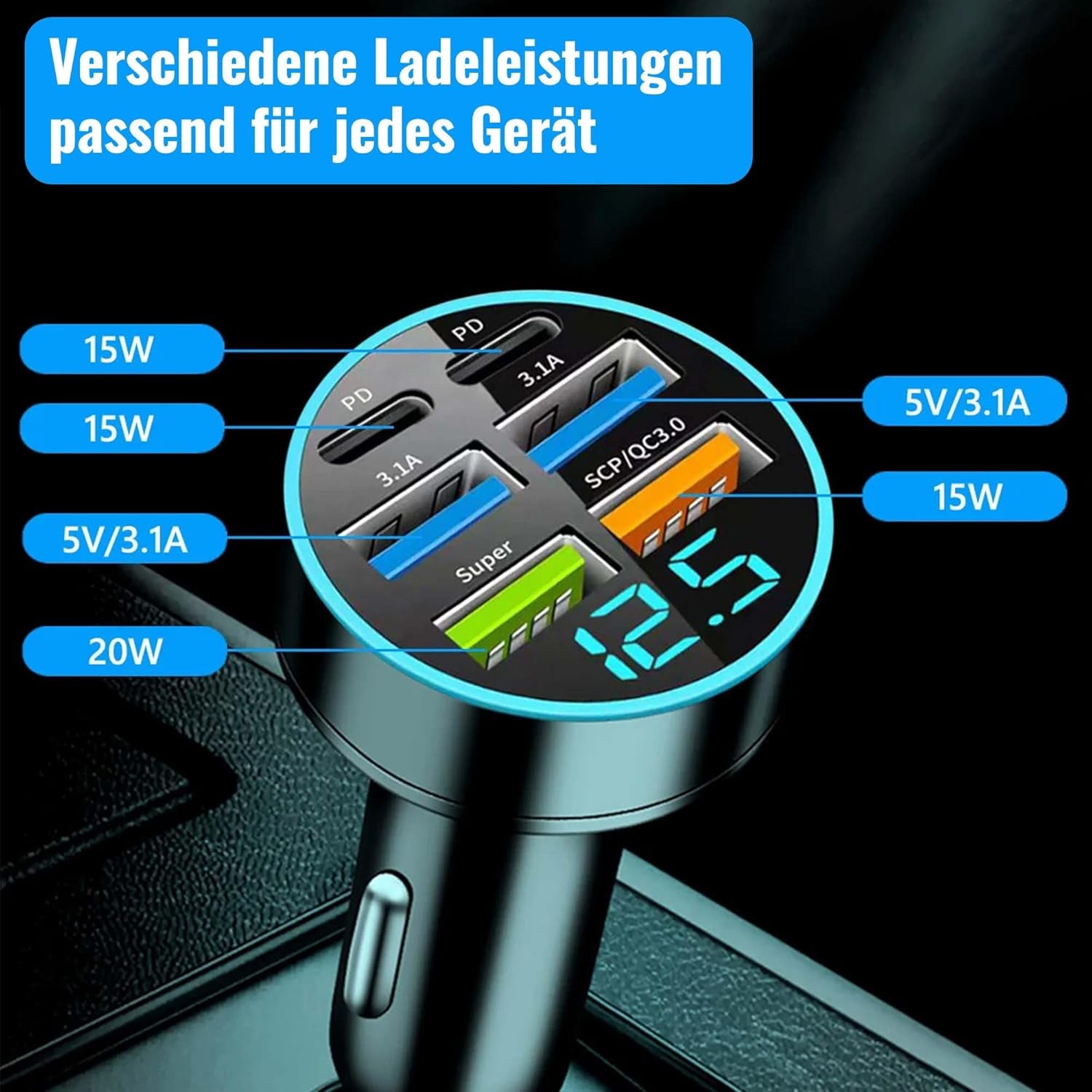100W Auto Ladegerät – USB-C/USB, PD & QC3.0, Für iPhone & Samsung