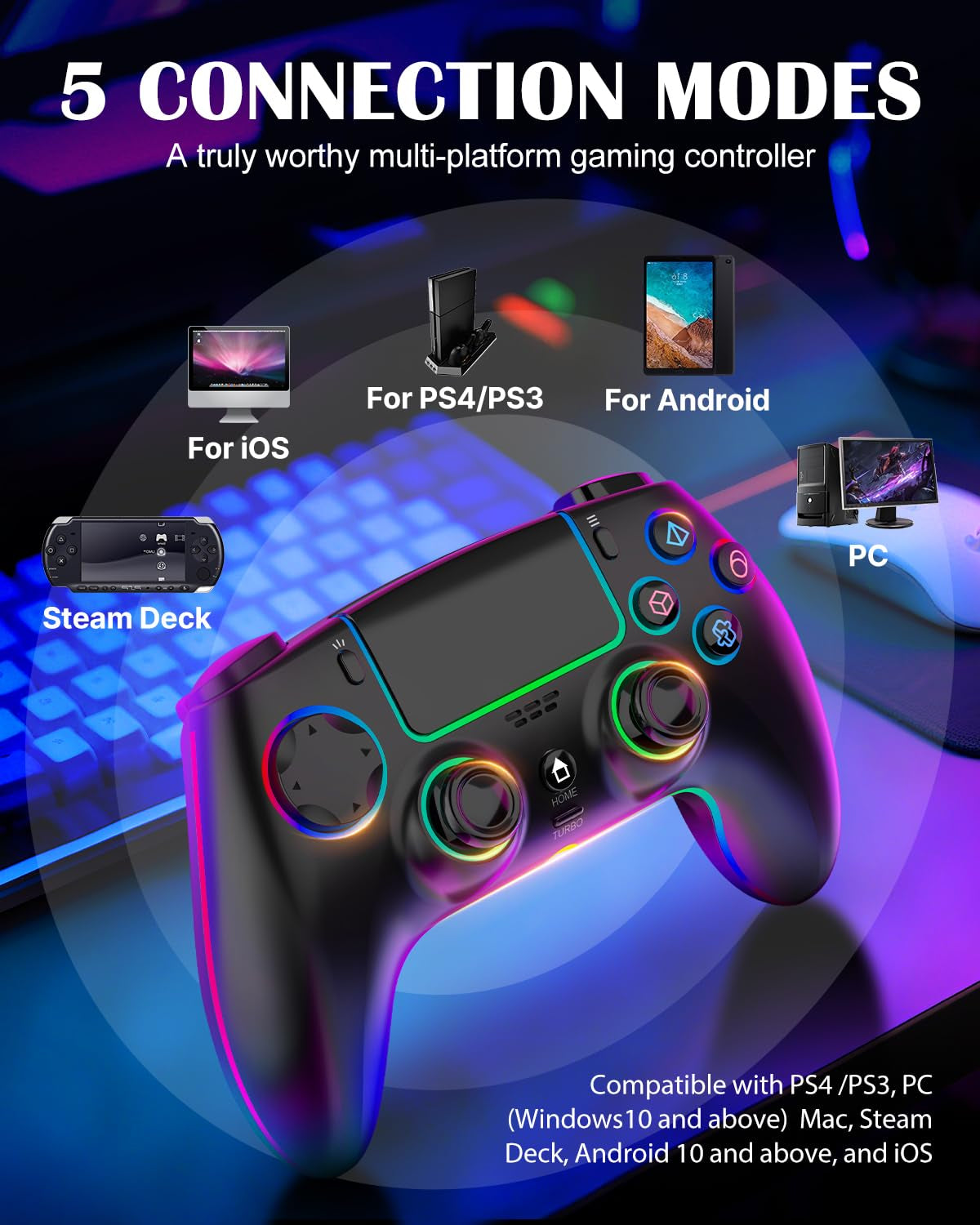 MYSTILUCK Wireless Controller Für Ps-4/Ps-3/Pro/Pc/Mac/Ios/Android/Steam Deck