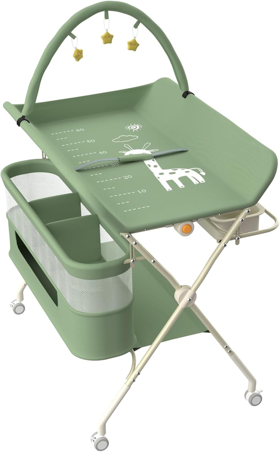 Homewell Klappbare Baby Wickelkommode mit 5 Höhen – tragbare Wickelstation mit Sicherheitsgurt, Waschbecken & Spielzeugregal (Grün)