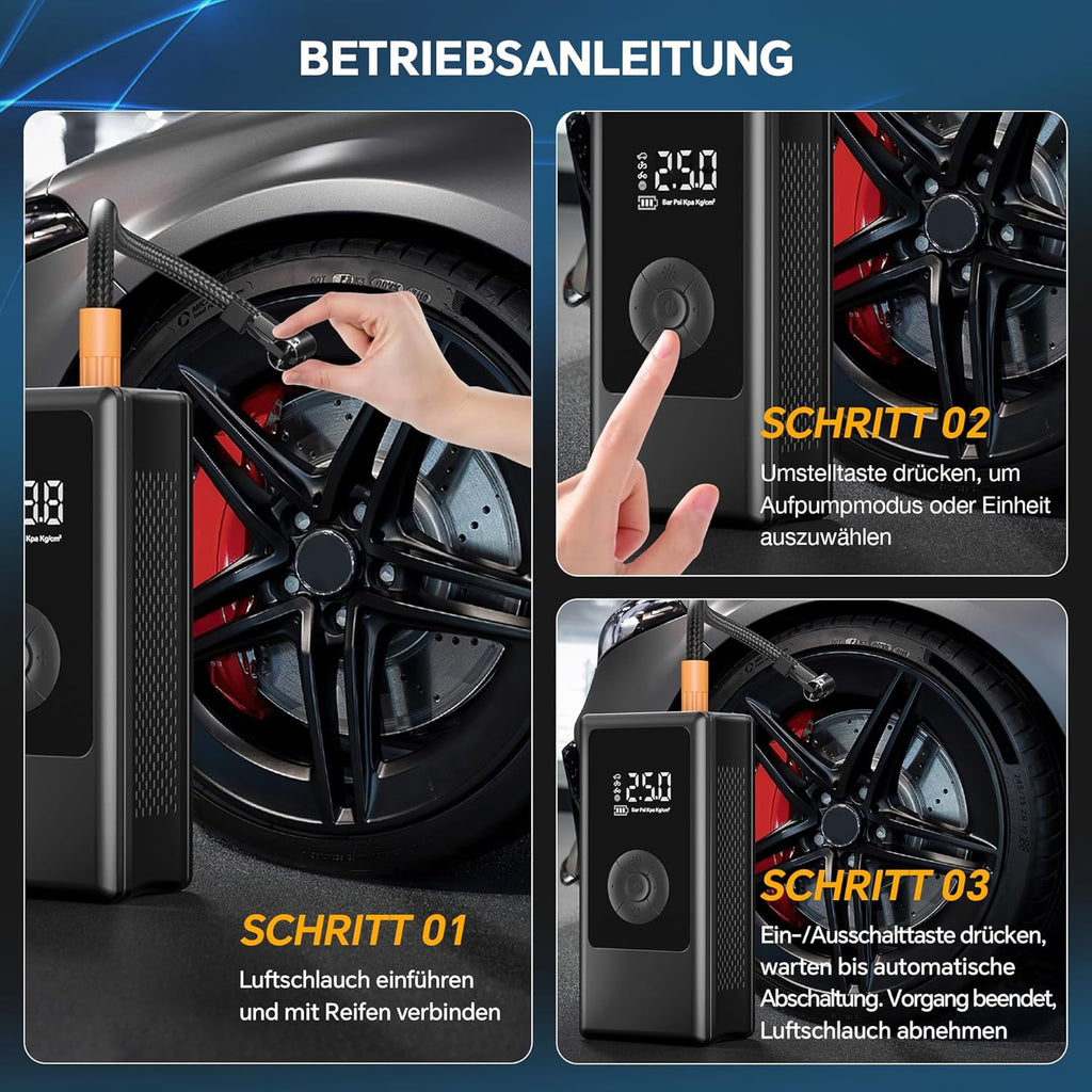 Elektrische Akku Fahrradpumpe – 150 PSI, Auto/Motorrad/Ball-Pumpe