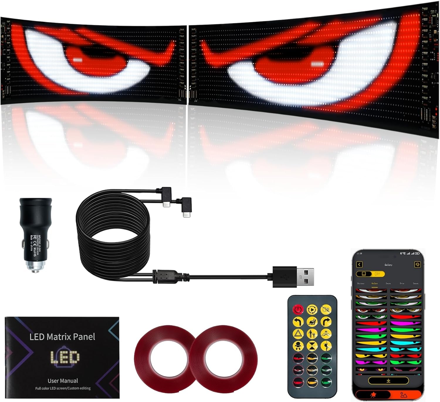 Devil Eyes LED Laufschrift – Programmierbar, Flexibel, 2er Set, 12×59,5 cm