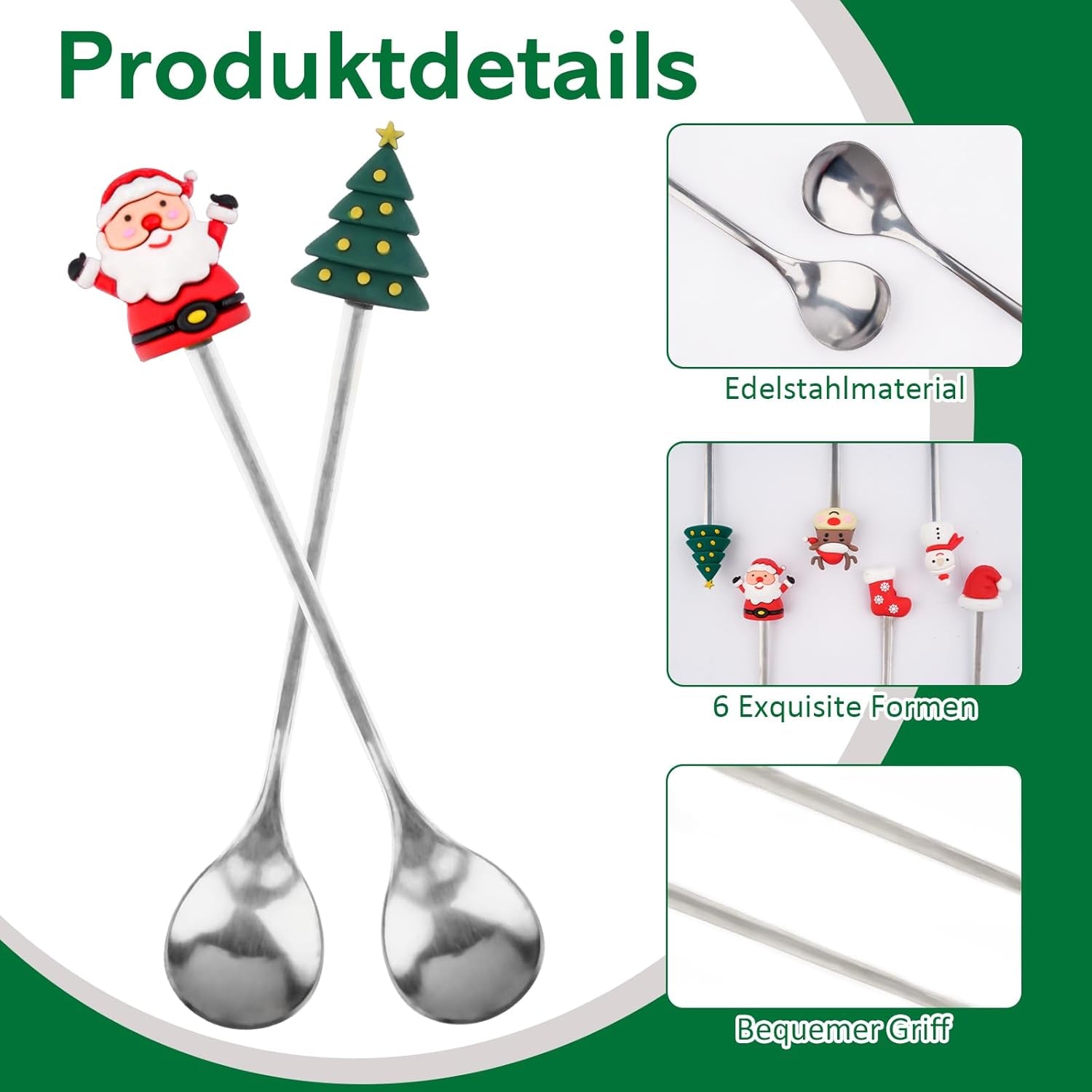 Weihnachtslöffel Set, 6 Stück Weihnachten Teelöffel, Kaffeelöffel Edelstahl, Christmas Spoons, Kaffee Weihnachten Löffel, Weihnachts Espressolöffel, Dessertlöffel Für Party Tischdekorationen