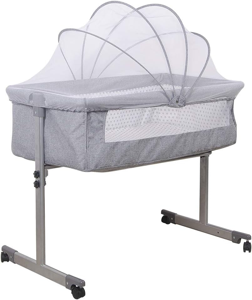 Kedia Babywiege mit Moskitonetz – höhenverstellbares Babybett & Reisebett mit Rollen (90×60×90–115cm)