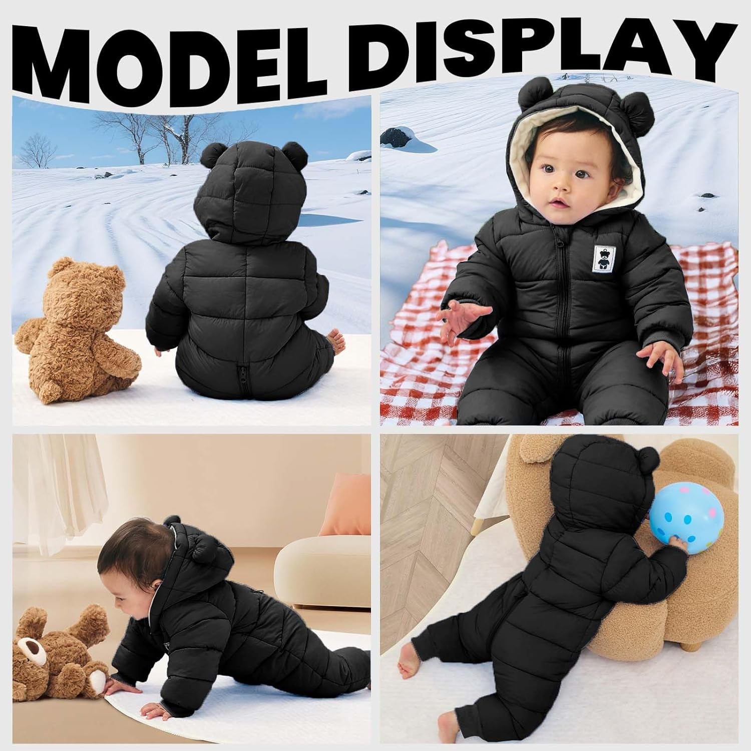 Baby Winter Overall mit Kapuze – warmer Schnee-Strampler für Jungen & Mädchen (3–6 Monate)