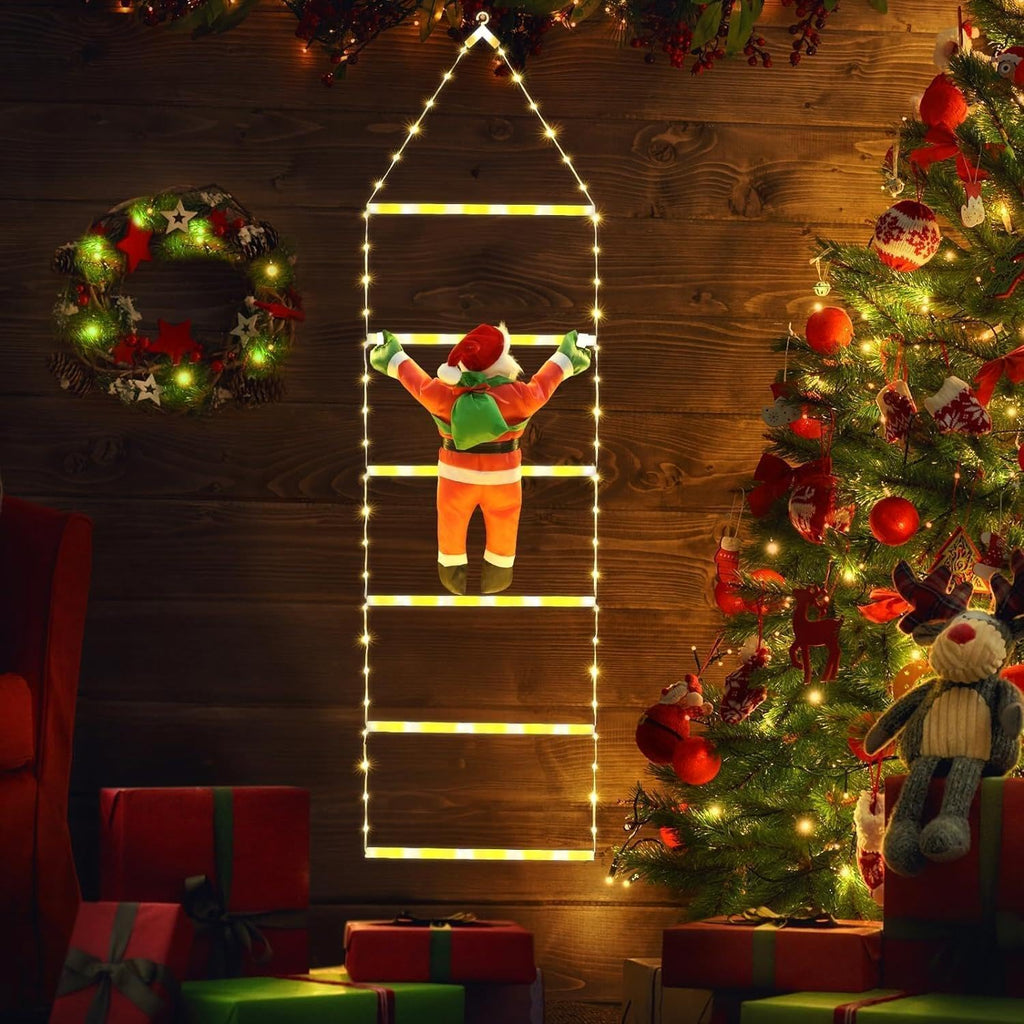 Ishabao 3M Leiter Lichterkette Mit Weihnachtsmann - 310 LED Weihnachtsbeleuchtung Strombetrieben Mit Timer, Speicherfunktion, 8 Modi, Für Innen Außen Weihnachtsbaum Weihnachten Deko (Warmweiß)