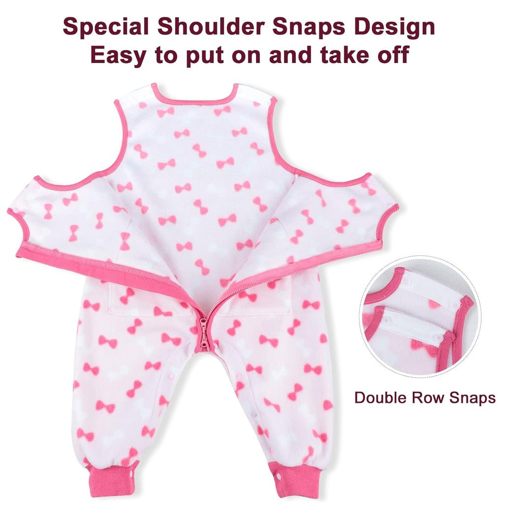 Baby Schlafsack mit Füßen 1.0 TOG aus Fleece, ärmellos – Atmungsaktiv, Ganzjahres Babyschlafsack (Rosa Schleife, 90)