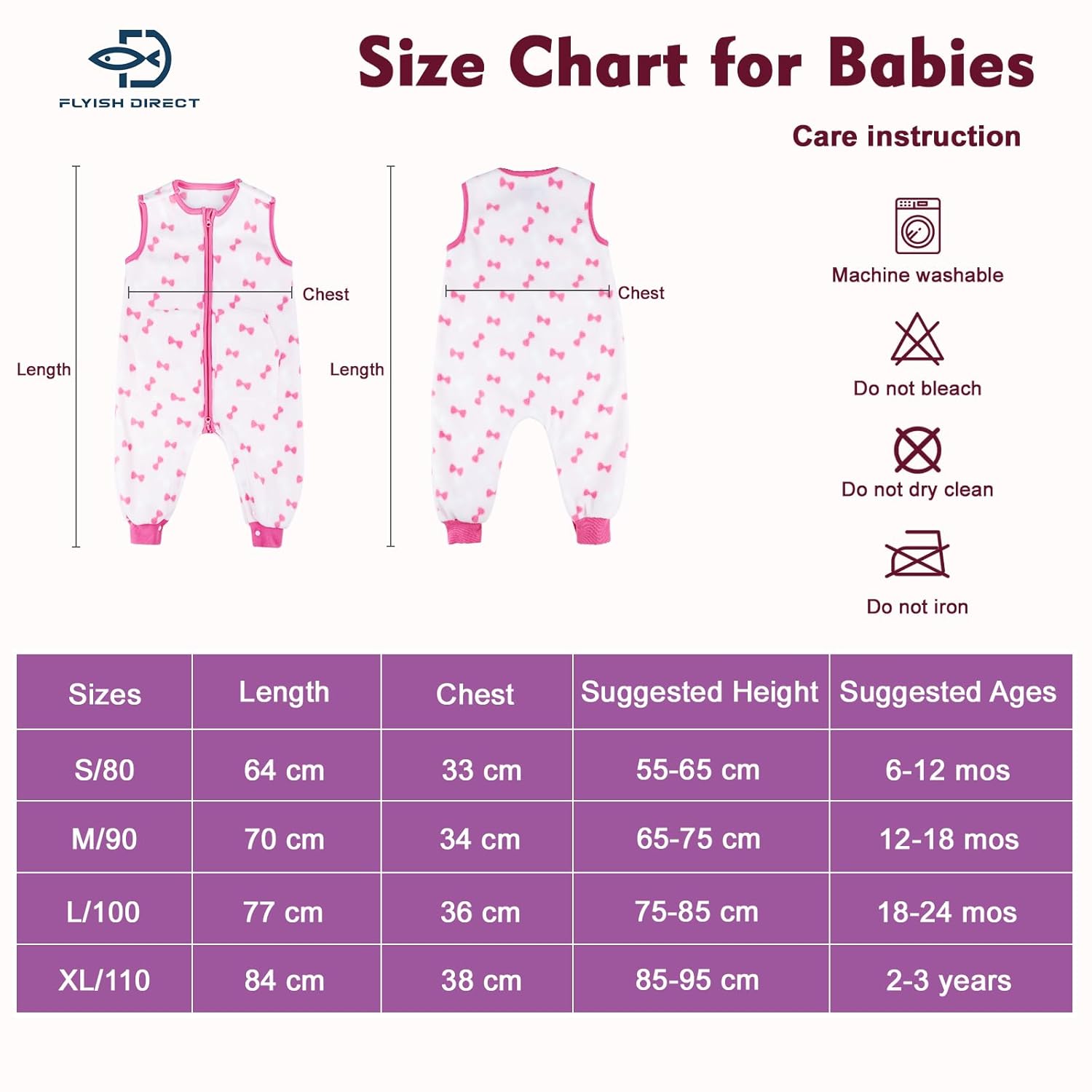 Baby Schlafsack mit Füßen 1.0 TOG aus Fleece, ärmellos – Atmungsaktiv, Ganzjahres Babyschlafsack (Rosa Schleife, 90)