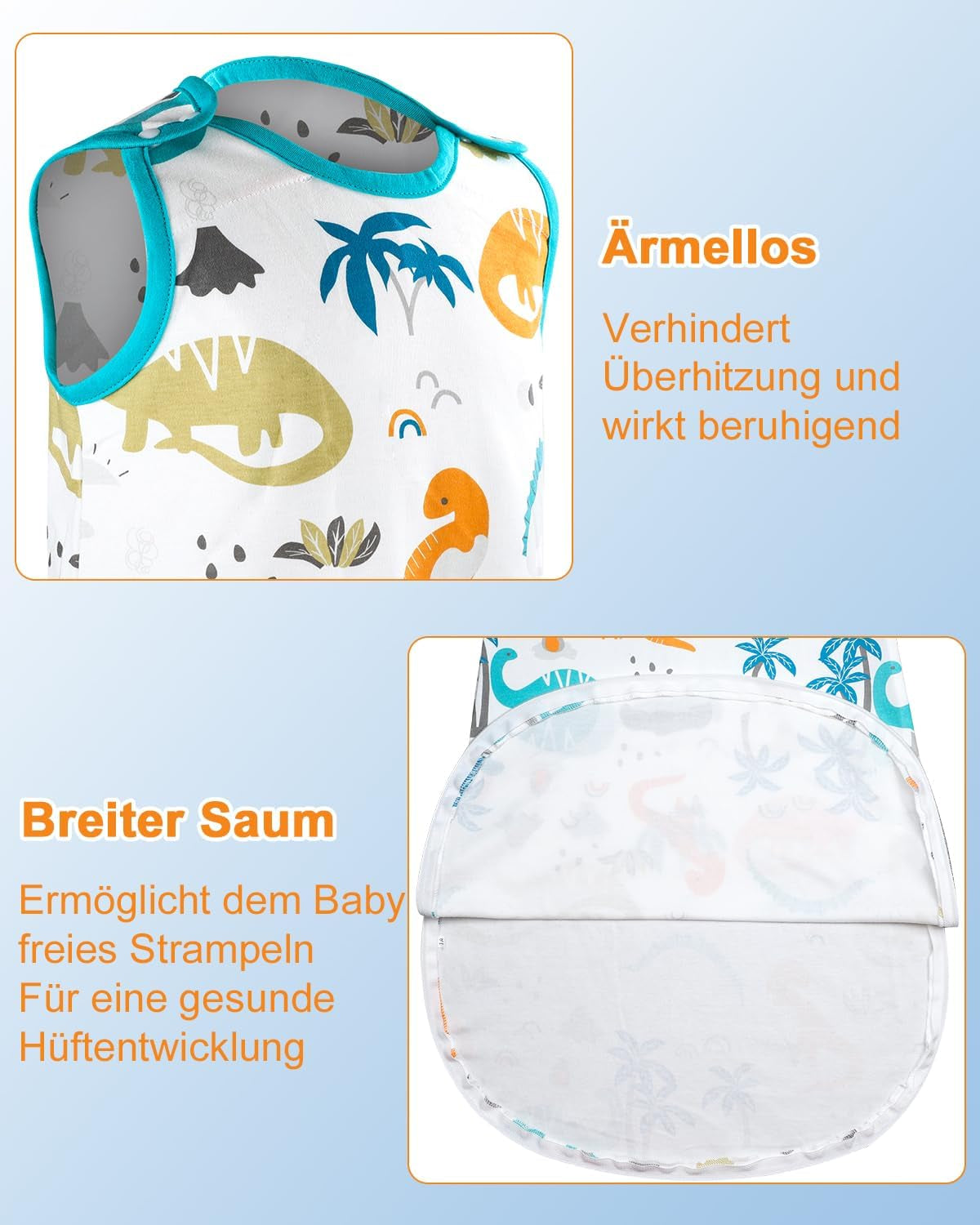 Baby Schlafsack 0.5 TOG aus 100% Baumwolle – Ganzjahres Babyschlafsack für Neugeborene & Kinder (XL/90cm)