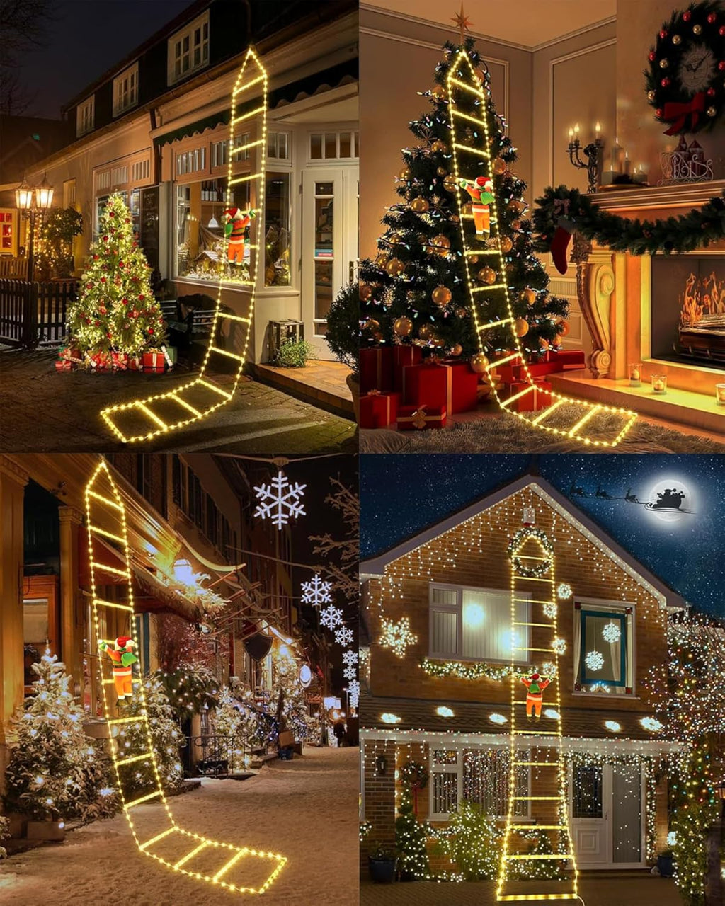 Ishabao 3M Leiter Lichterkette Mit Weihnachtsmann - 310 LED Weihnachtsbeleuchtung Strombetrieben Mit Timer, Speicherfunktion, 8 Modi, Für Innen Außen Weihnachtsbaum Weihnachten Deko (Warmweiß)