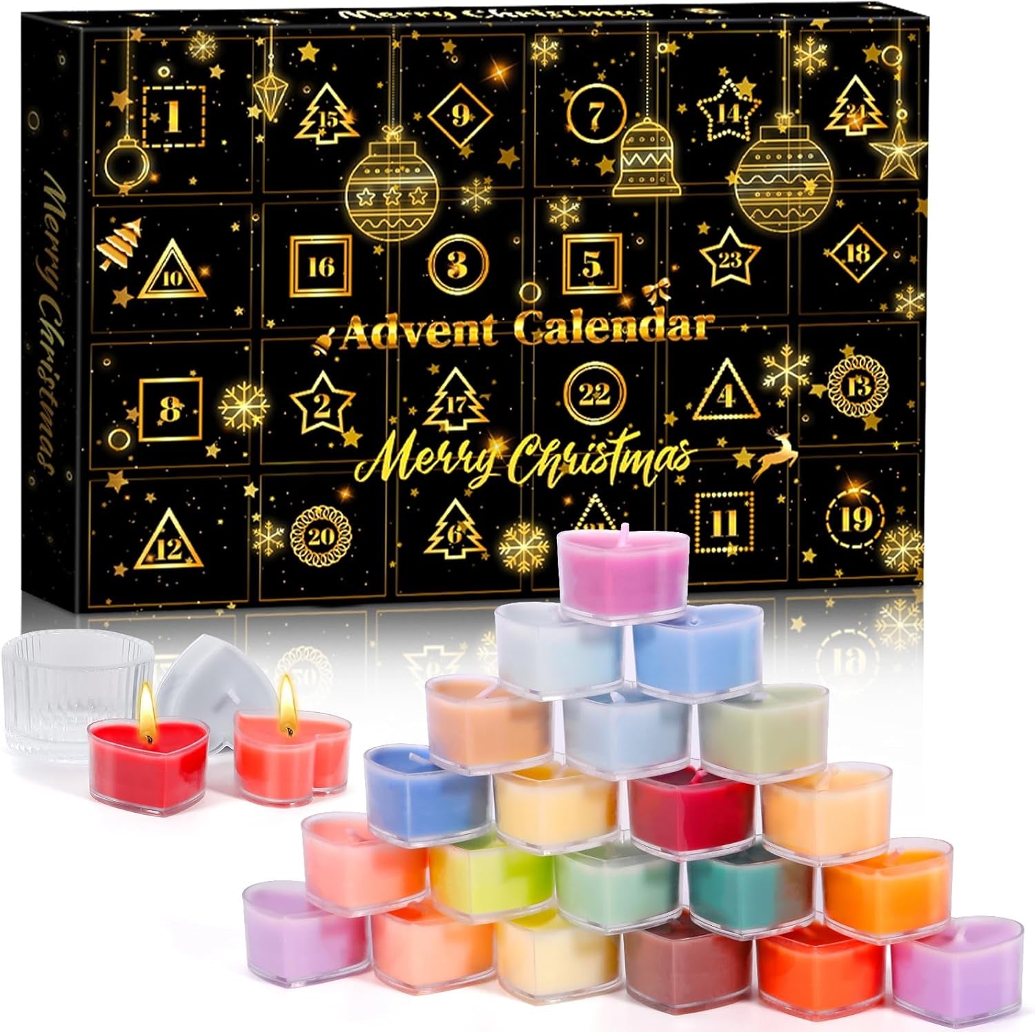 JEDWKFA Adventskalender Duftkerzen, Kerzen Adventskalender 2025, Mit 24 Verschiedenen Teelicht-Duftkerzen, Weihnachtskalender, Advent Calendar, Duftteelichter Weihnachten Geschenkset