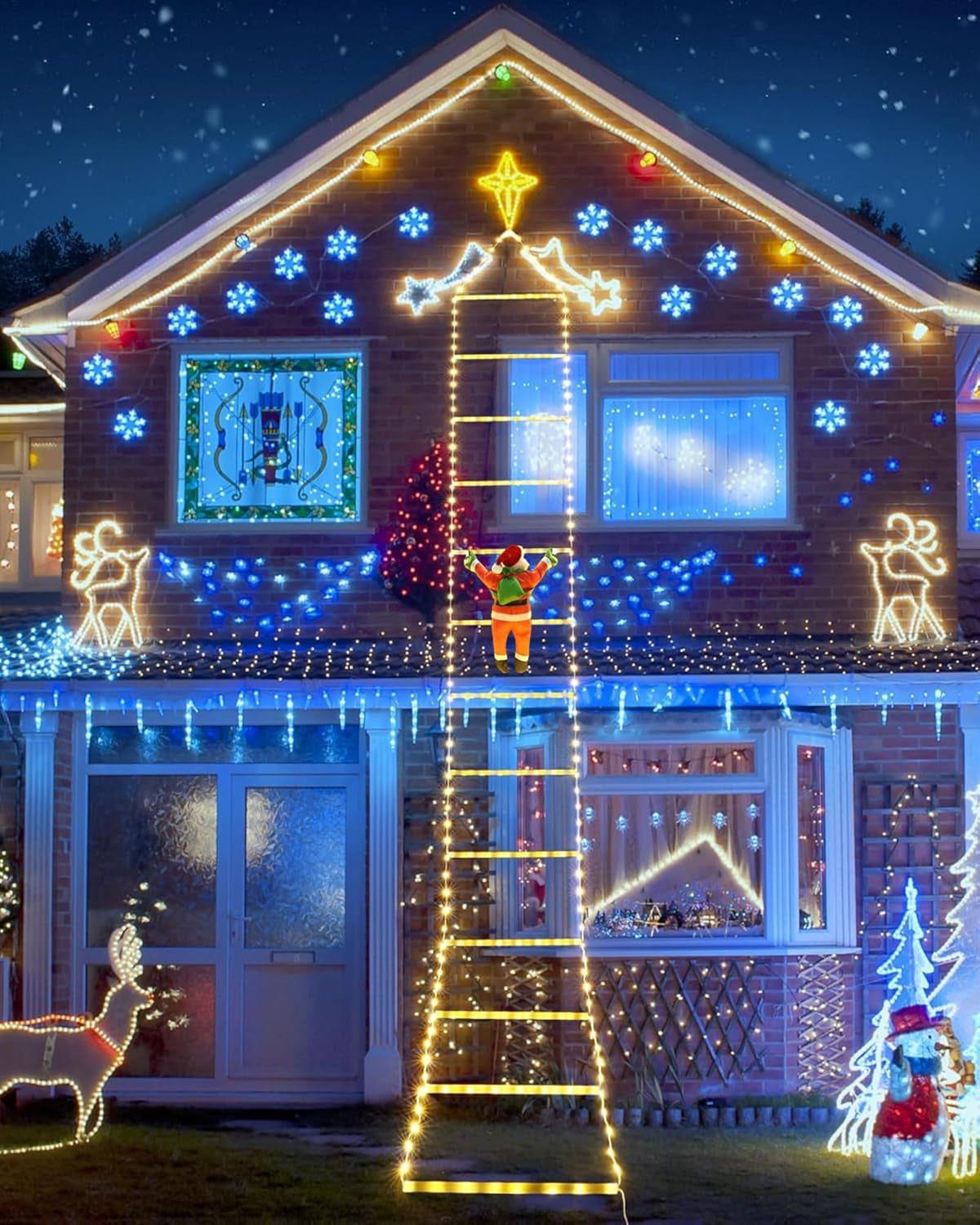 Ishabao 3M Leiter Lichterkette Mit Weihnachtsmann - 310 LED Weihnachtsbeleuchtung Strombetrieben Mit Timer, Speicherfunktion, 8 Modi, Für Innen Außen Weihnachtsbaum Weihnachten Deko (Warmweiß)