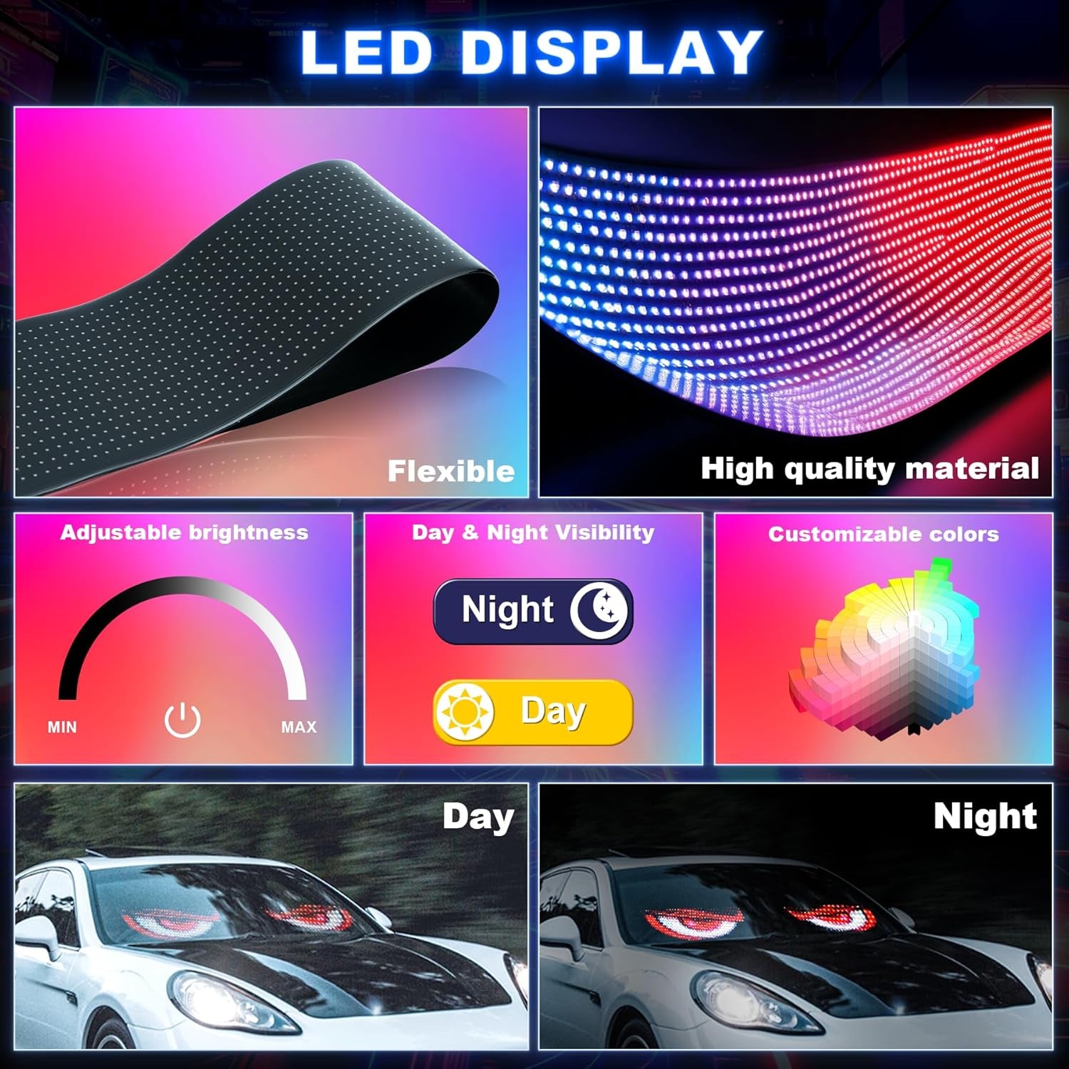 Devil Eyes LED Laufschrift – Programmierbar, Flexibel, 2er Set, 12×59,5 cm