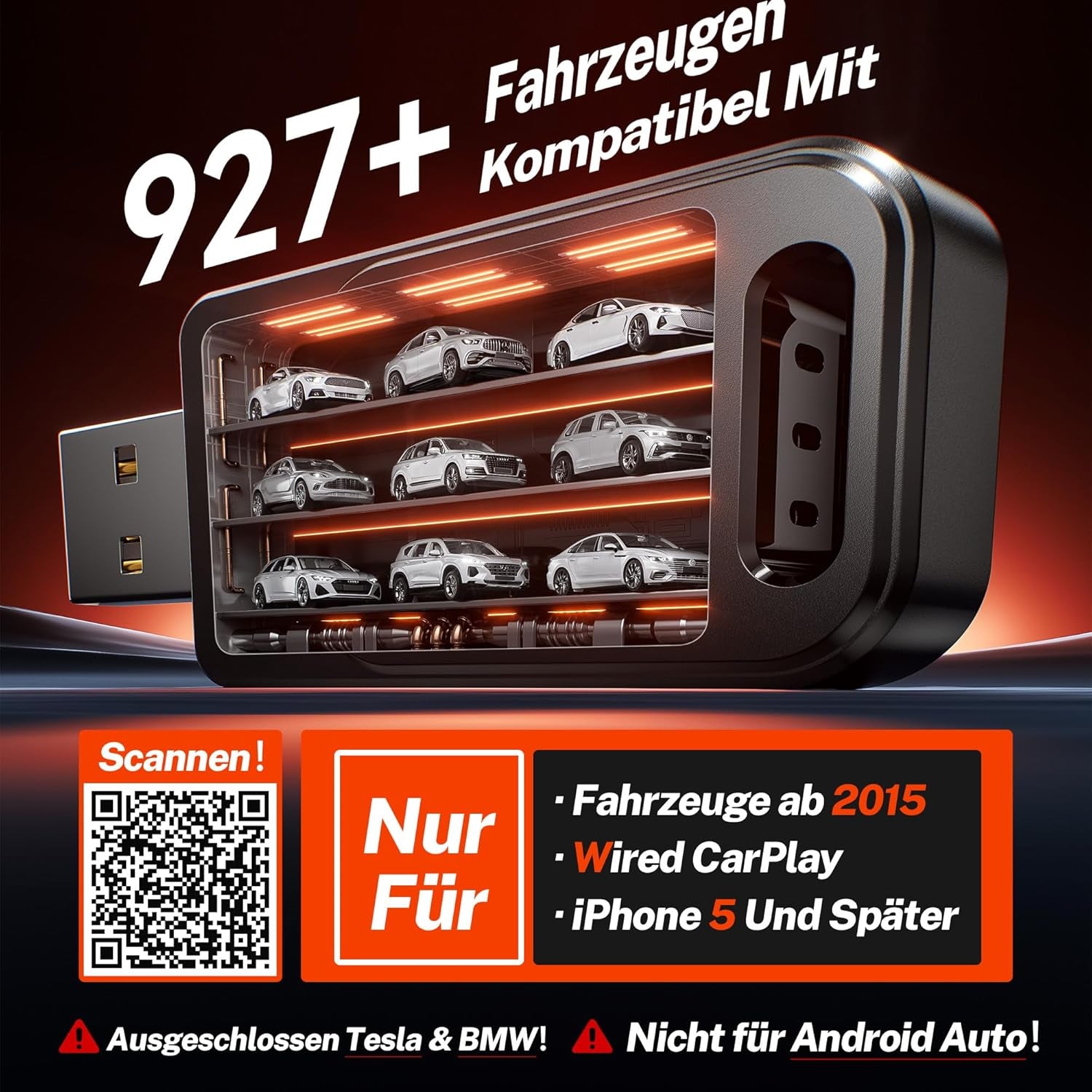 Premium Wireless CarPlay Dongle 2025 – Extra Schnell, Verzögerungsfrei, USB-A/C