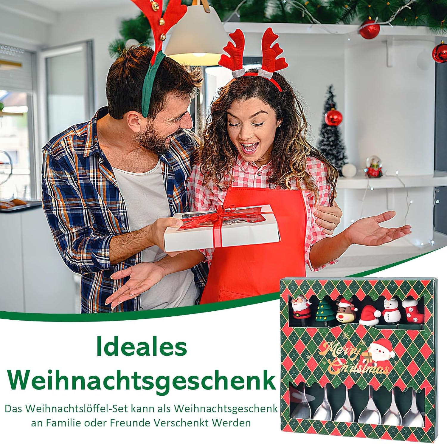 Weihnachtslöffel Set, 6 Stück Weihnachten Teelöffel, Kaffeelöffel Edelstahl, Christmas Spoons, Kaffee Weihnachten Löffel, Weihnachts Espressolöffel, Dessertlöffel Für Party Tischdekorationen