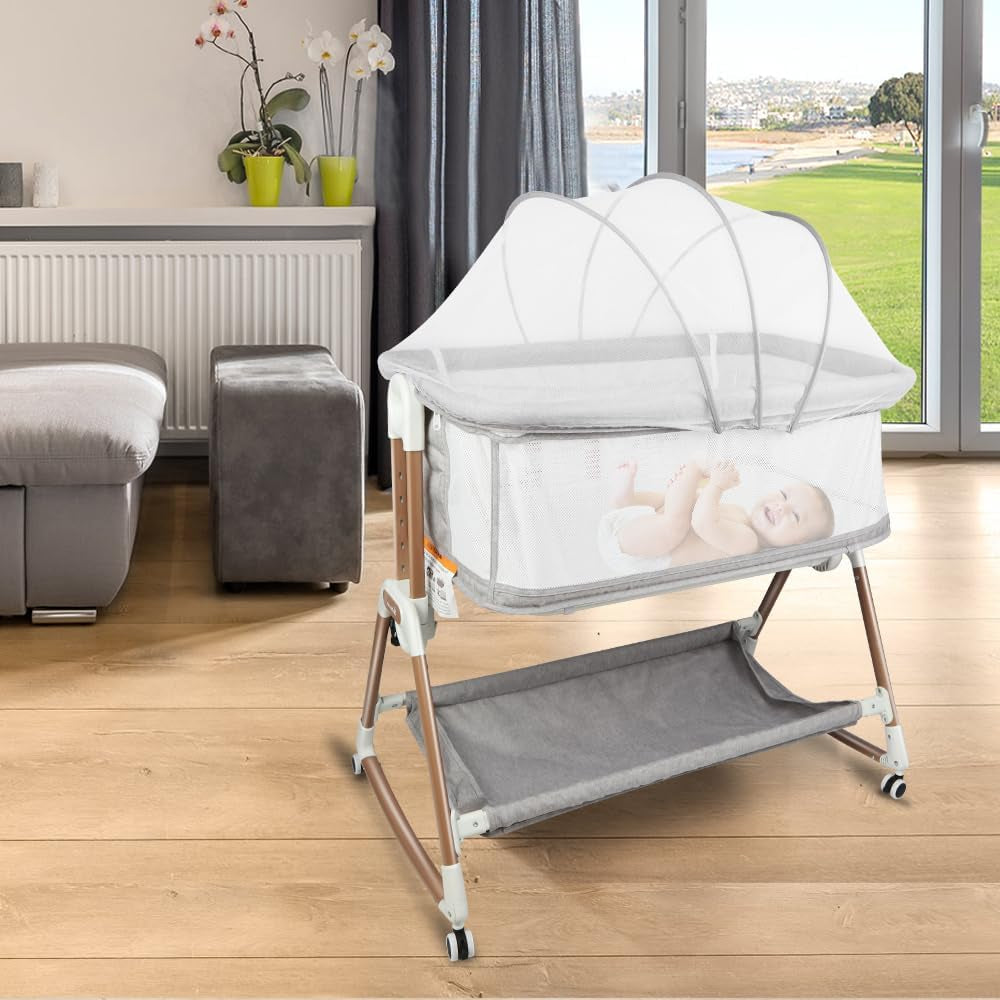 Kedia Babywiege mit Moskitonetz – höhenverstellbares Babybett & Reisebett mit Rollen (90×60×90–115cm)