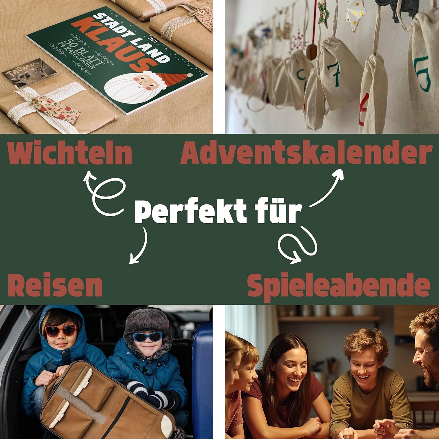 Stadt, Land, Klaus | Lustiges Ratespiel Für Weihnachten Mit 24 Xmas-Kategorien | Familienspiel Partyspiel Zur Weihnachtszeit | Geschenk-Idee Nikolaus | DIN A4-Block | 50 Blatt