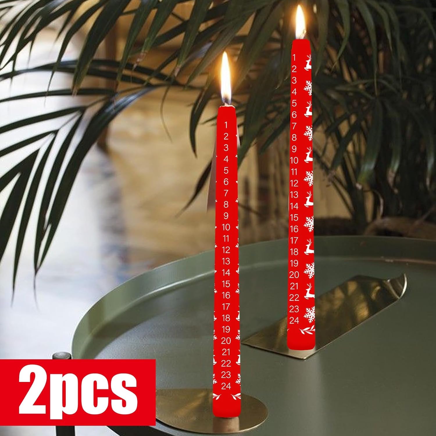  2Pcs Weihnachtskerzen,Kalenderkerze 24 Weihnachten,Präsente Geschenkartikel Handgemachte Adventskalenderkerze in Rot,Weihnachten Als Geschenk Für Freunde Und Familie ﻿
