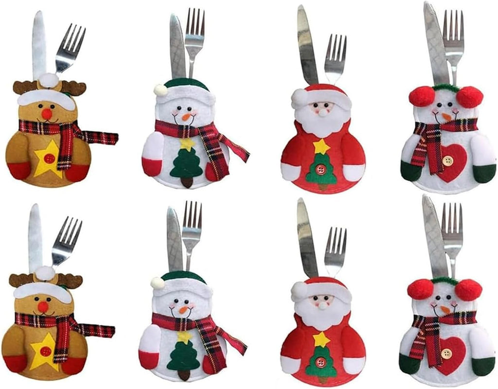 8 Stück Bestecktasche Weihnachten Geschirrschutz Besteckhalter Weihnachten 3D-Stereo Weihnachtstisch Deko Weihnachtsmann Schneemann Elch Weihnachtstischdeko Für Weihnachtsfeier