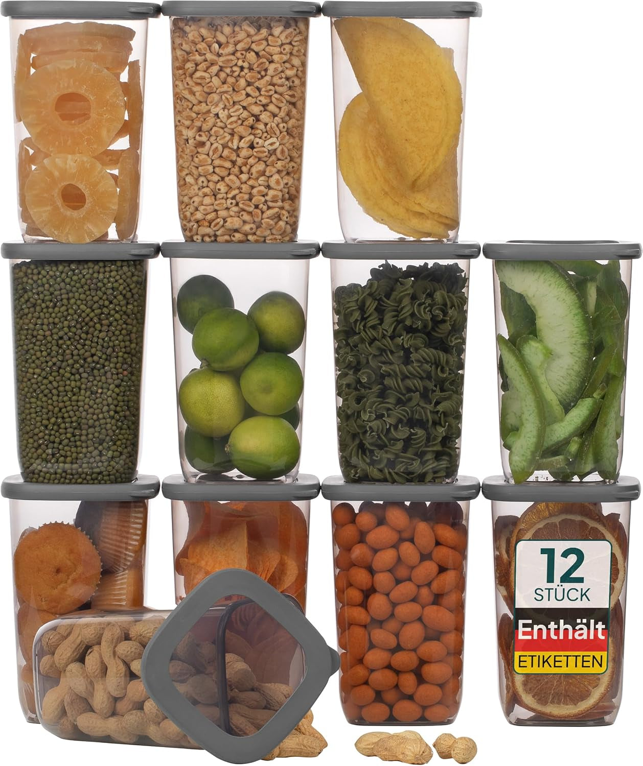 Uandu Vorratsdosen Mit Deckel Luftdicht - 12Er Vorratsbehälter Set  Vorratsdosen Für Alle Trockenen Lebensmittel