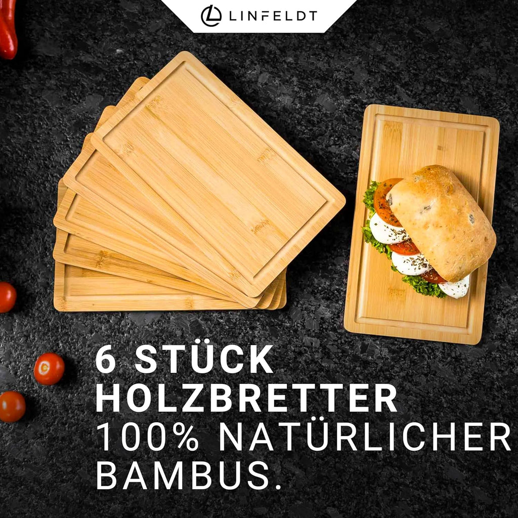 6Er Set Bambus Frühstücksbrettchen Holz 27X16X1Cm - Aus Bambus mit einer glatten Seite