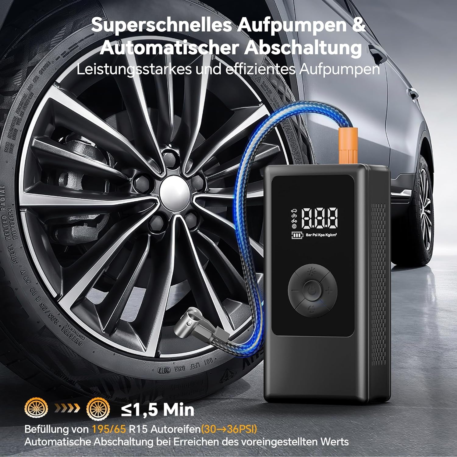 Elektrische Akku Fahrradpumpe – 150 PSI, Auto/Motorrad/Ball-Pumpe