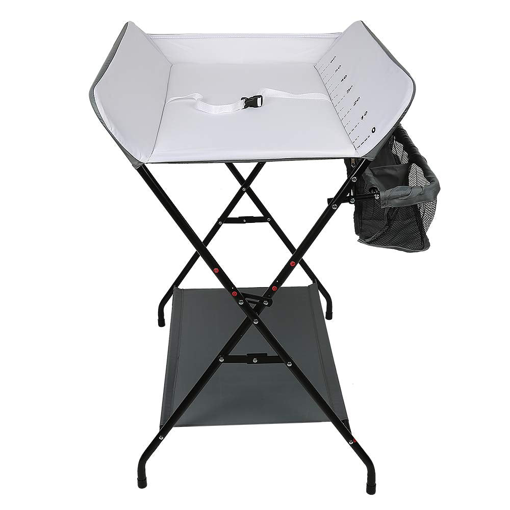 Höhenverstellbarer Klapp-Wickeltisch mit Rollen & Stauraum – tragbare Reisewickelkommode (86×62×96cm, Schwarz)