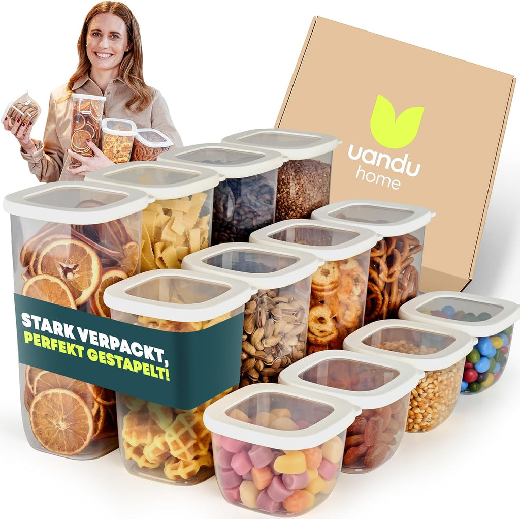 Uandu Vorratsdosen Mit Deckel Luftdicht - 12Er Vorratsbehälter Set  Vorratsdosen Für Alle Trockenen Lebensmittel