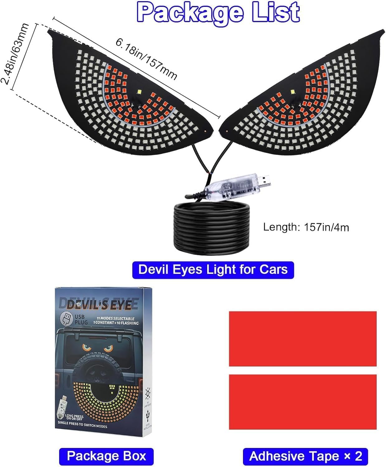 LED Augenlicht Auto – 2× USB, 11 Modelle, Für SUV/Truck/PKW