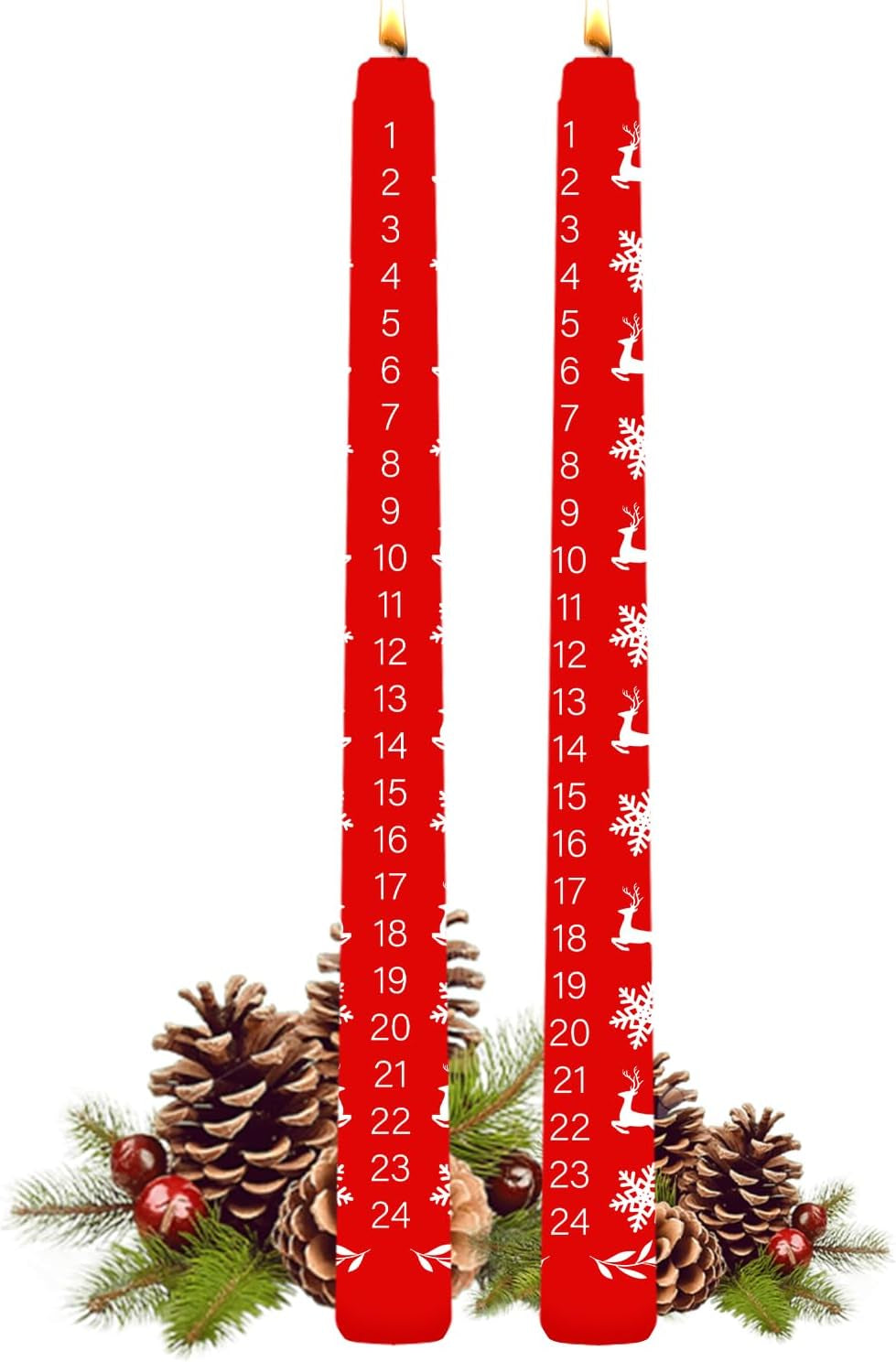  2Pcs Weihnachtskerzen,Kalenderkerze 24 Weihnachten,Präsente Geschenkartikel Handgemachte Adventskalenderkerze in Rot,Weihnachten Als Geschenk Für Freunde Und Familie ﻿
