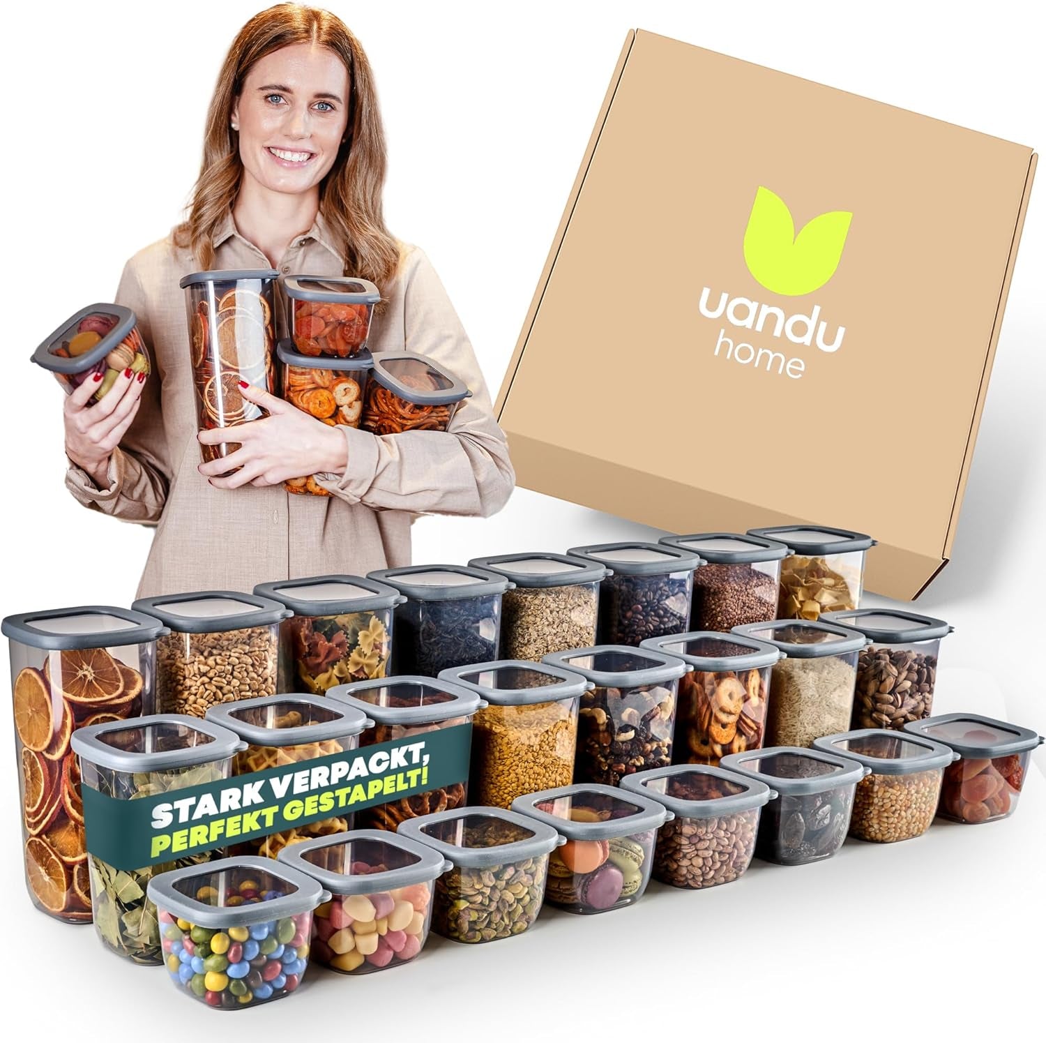 Uandu Vorratsdosen Mit Deckel Luftdicht - 12Er Vorratsbehälter Set  Vorratsdosen Für Alle Trockenen Lebensmittel