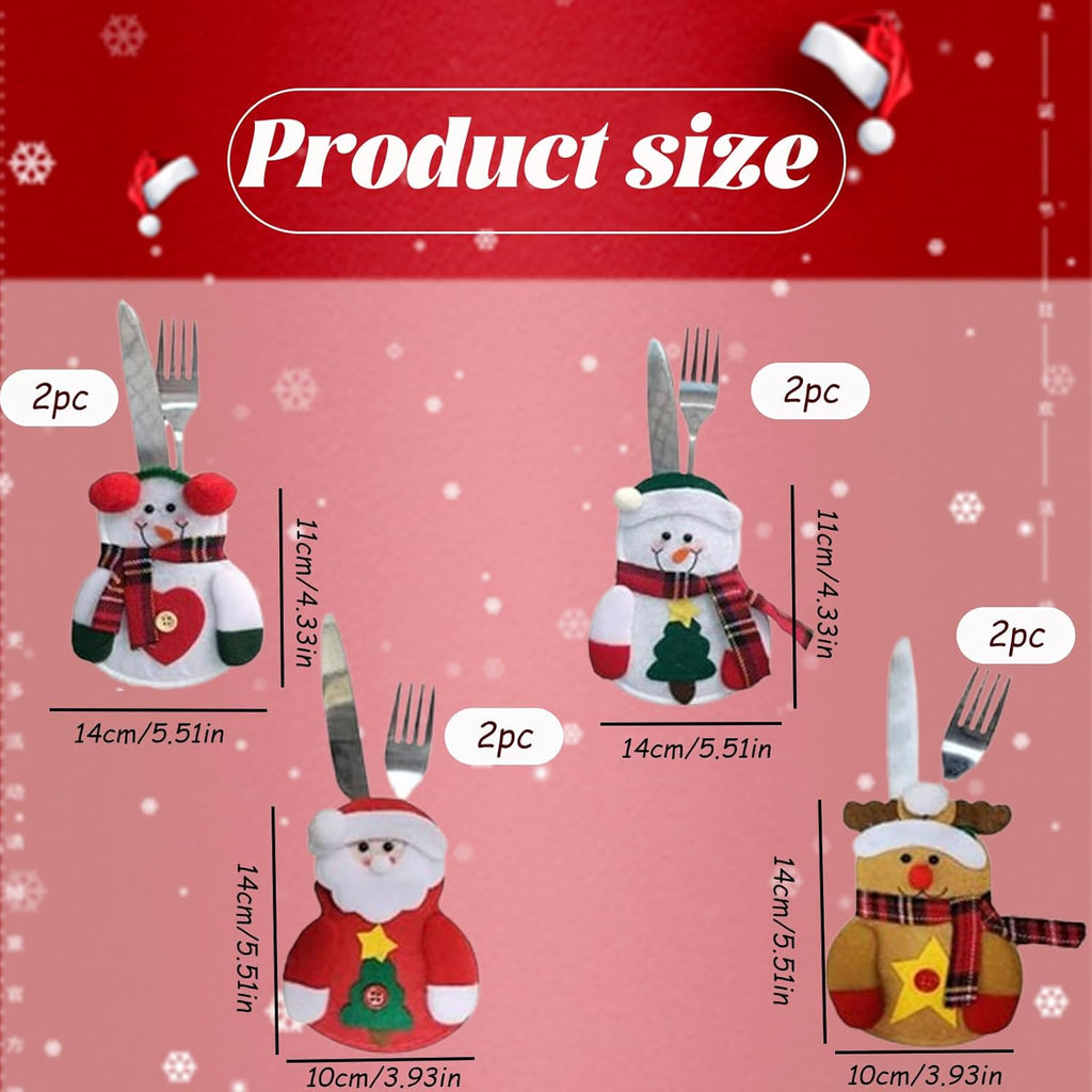 8 Stück Bestecktasche Weihnachten Geschirrschutz Besteckhalter Weihnachten 3D-Stereo Weihnachtstisch Deko Weihnachtsmann Schneemann Elch Weihnachtstischdeko Für Weihnachtsfeier