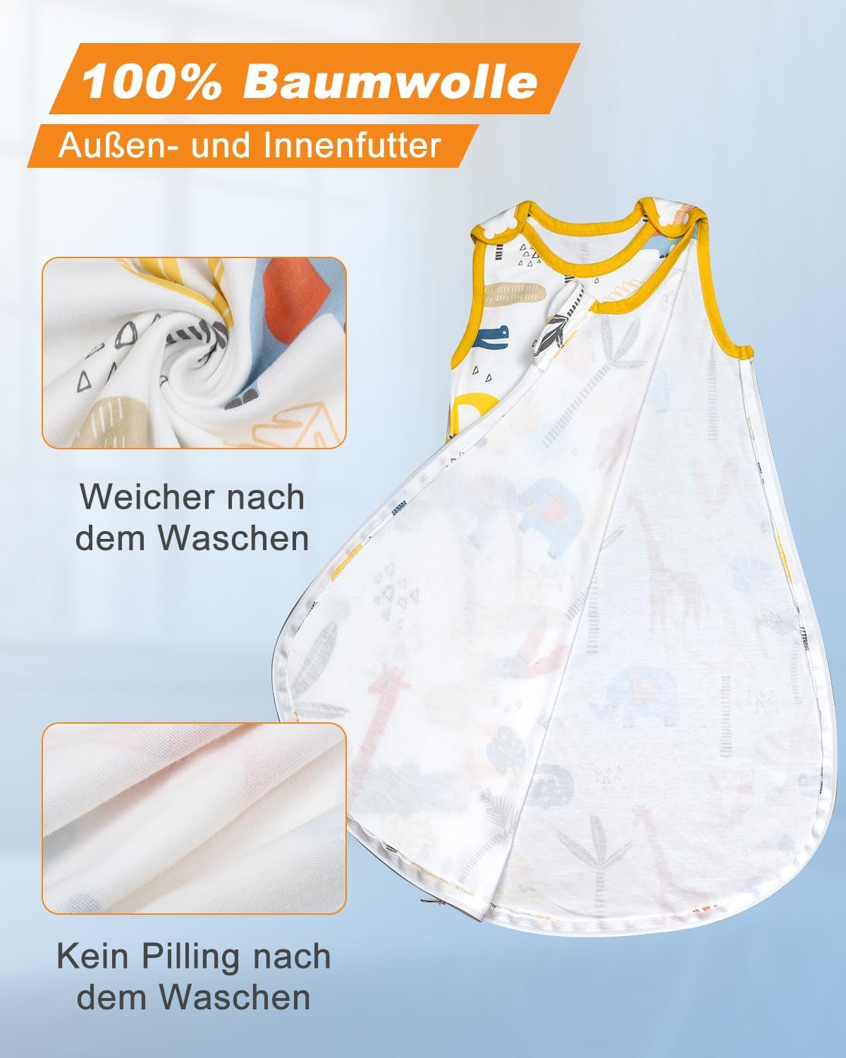Baby Schlafsack 0.5 TOG aus 100% Baumwolle – Ganzjahres Babyschlafsack für Neugeborene & Kinder (XL/90cm)